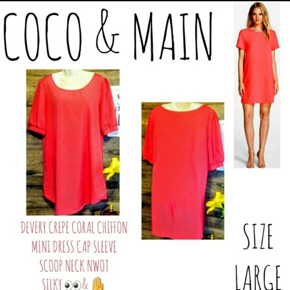 Coco and Main Shift Dress Size L Coral Chiffon New - Picture 1 of 10